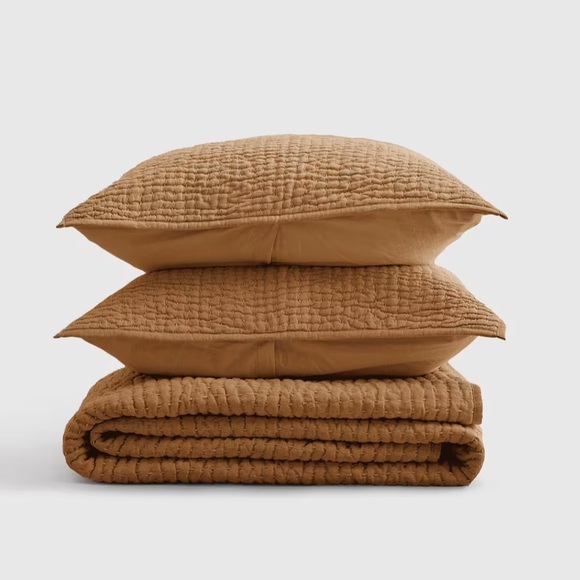 Quince Other - NWOT QUINCE European Linen Cotton Stitch Quilt Set King/C King Terracotta 7886